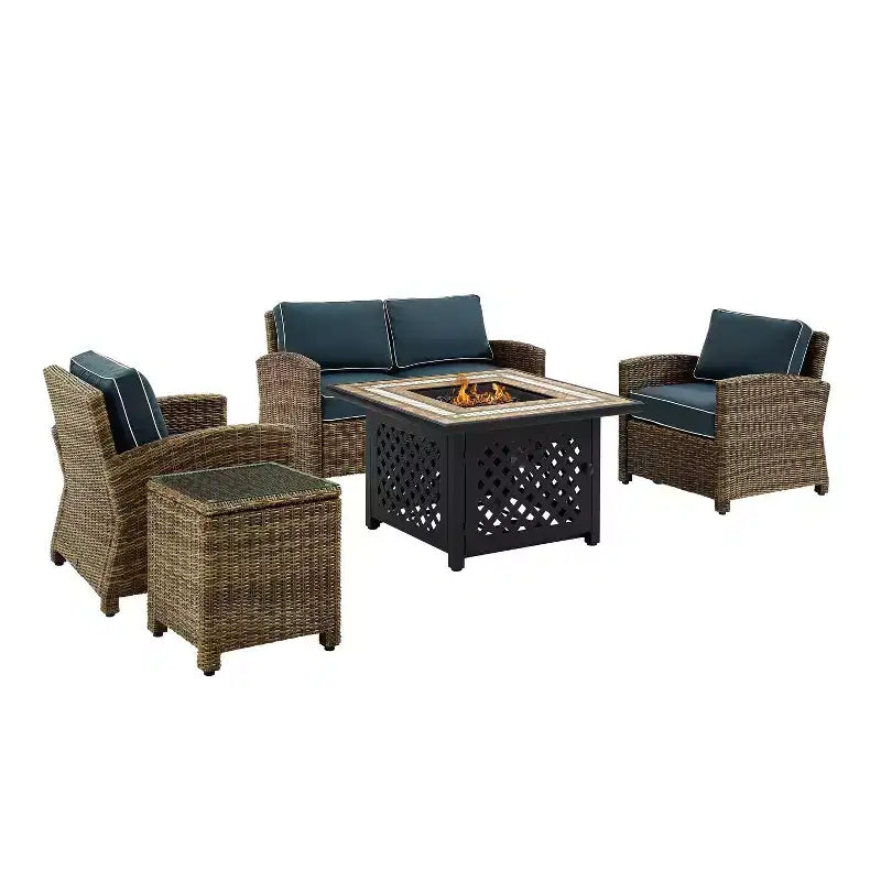 Ensemble de mobilier de patio d'extérieur Crosley Bradenton 5 pièces en acier avec foyer