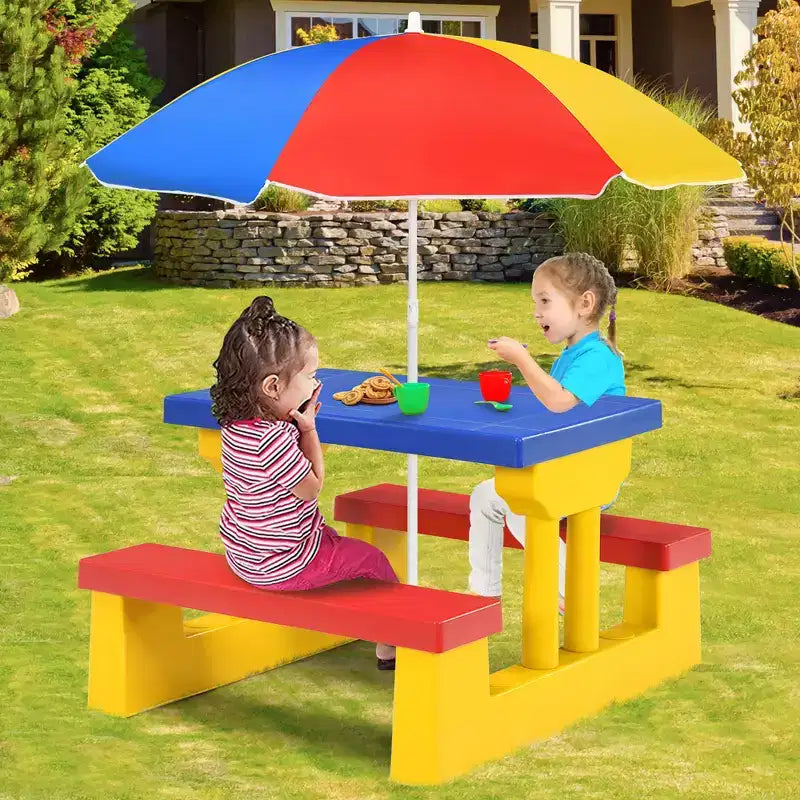 Costway Table de pique-nique pour enfants avec parasol amovible, pour l'intérieur et l'extérieur, jardin et terrasse.