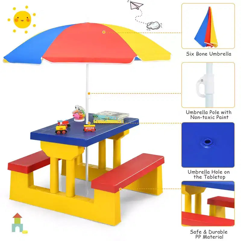 Costway Table de pique-nique pour enfants avec parasol amovible, pour l'intérieur et l'extérieur, jardin et terrasse.