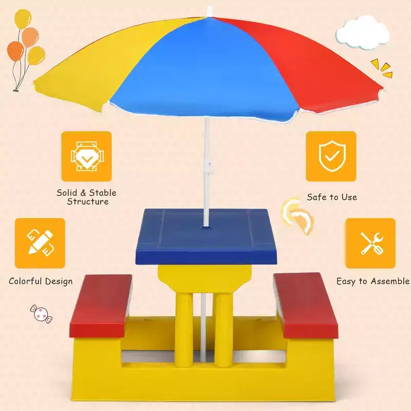 Costway Table de pique-nique pour enfants avec parasol amovible, pour l'intérieur et l'extérieur, jardin et terrasse.