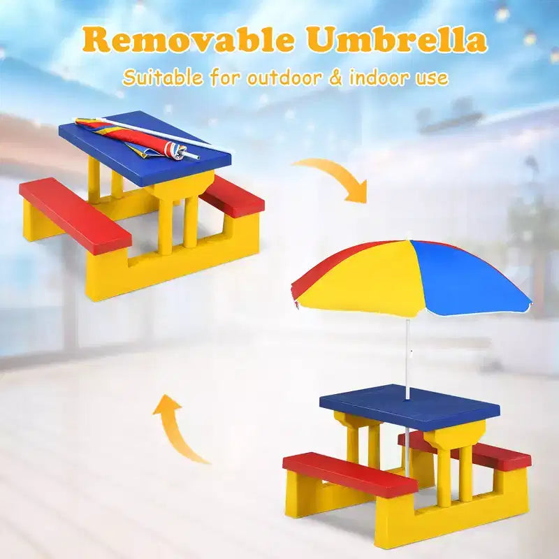 Costway Table de pique-nique pour enfants avec parasol amovible, pour l'intérieur et l'extérieur, jardin et terrasse.