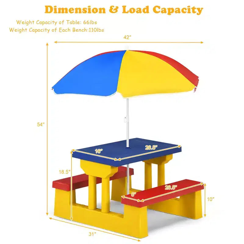 Costway Table de pique-nique pour enfants avec parasol amovible, pour l'intérieur et l'extérieur, jardin et terrasse.