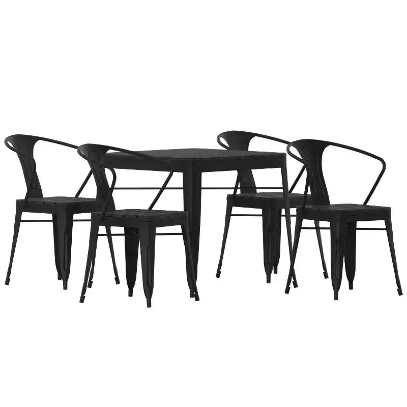 Flash Furniture All-Weather Resin Top Square Table & 4 Metal Chairs with Poly Resin Seats-Black