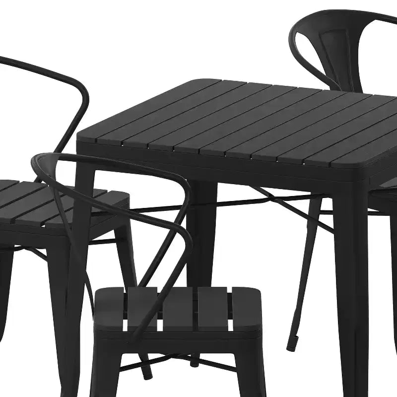 Flash Furniture Table carrée en résine toutes saisons et 4 chaises en métal avec assise en résine-noir