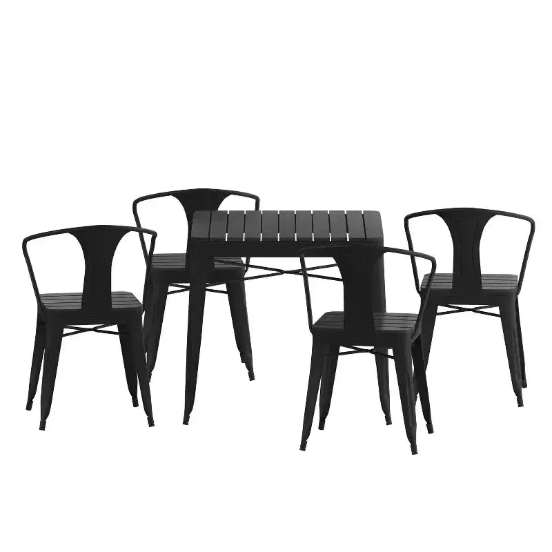 Flash Furniture Table carrée en résine toutes saisons et 4 chaises en métal avec assise en résine-noir