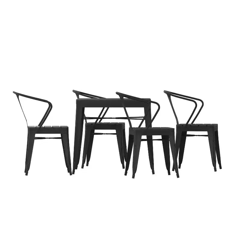 Flash Furniture Table carrée en résine toutes saisons et 4 chaises en métal avec assise en résine-noir