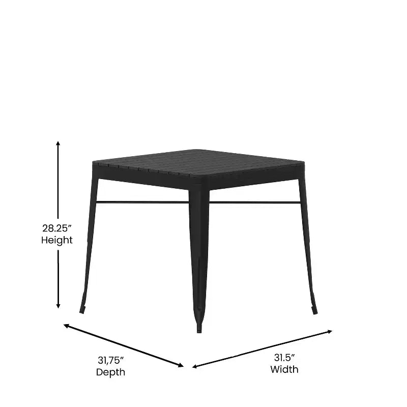 Flash Furniture Table carrée en résine toutes saisons et 4 chaises en métal avec assise en résine-noir