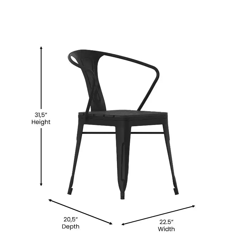 Flash Furniture Table carrée en résine toutes saisons et 4 chaises en métal avec assise en résine-noir