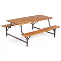 Costway Acacia Wood Patio Picnic Table Bench Set with 71'' Tabletop  2'' Umbrella Hole