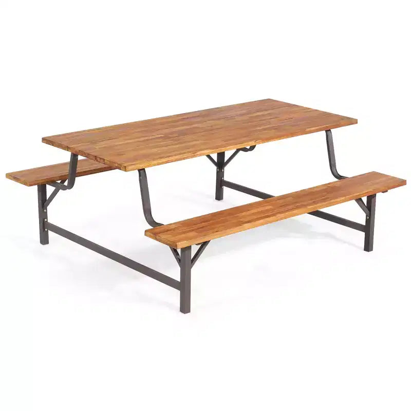 Ensemble banc de pique-nique en bois d'acacia Costway avec plateau de 180 cm et trou pour parasol de 5 cm