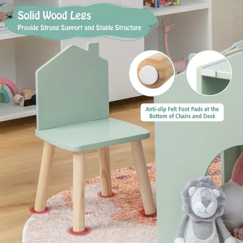 Ensemble Table et 2 Chaises Enfants Costway 3 Pièces avec Tableau pour Dessin Lecture Vert/Gris/Blanc