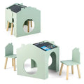 Costway 3 Piece Kids Wooden Table and Chair Set with Blackboard for Drawing Reading Green/Gray/White