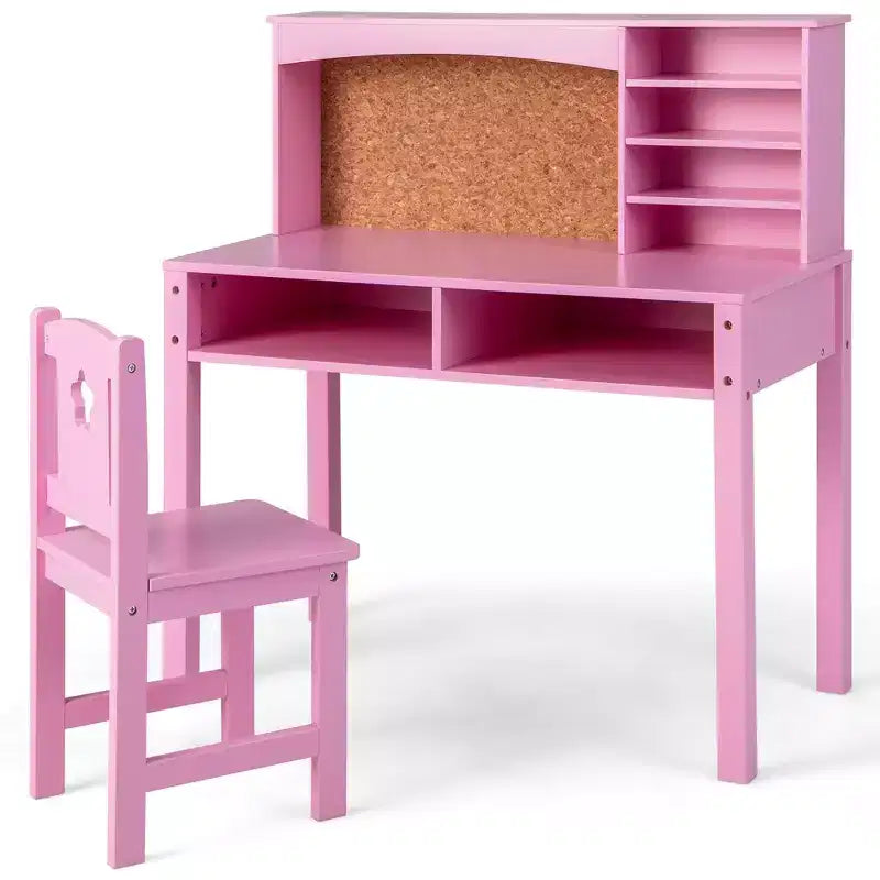 Bureau et Chaise pour Enfants Costway avec Étagère et Tableau d'Affichage