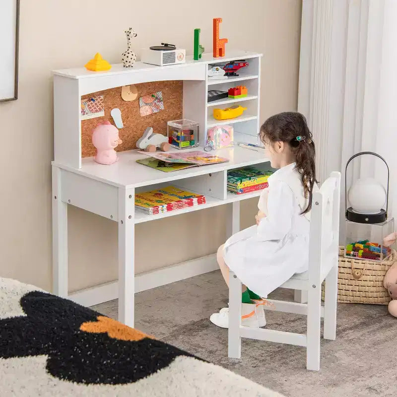 Bureau et Chaise pour Enfants Costway avec Étagère et Tableau d'Affichage