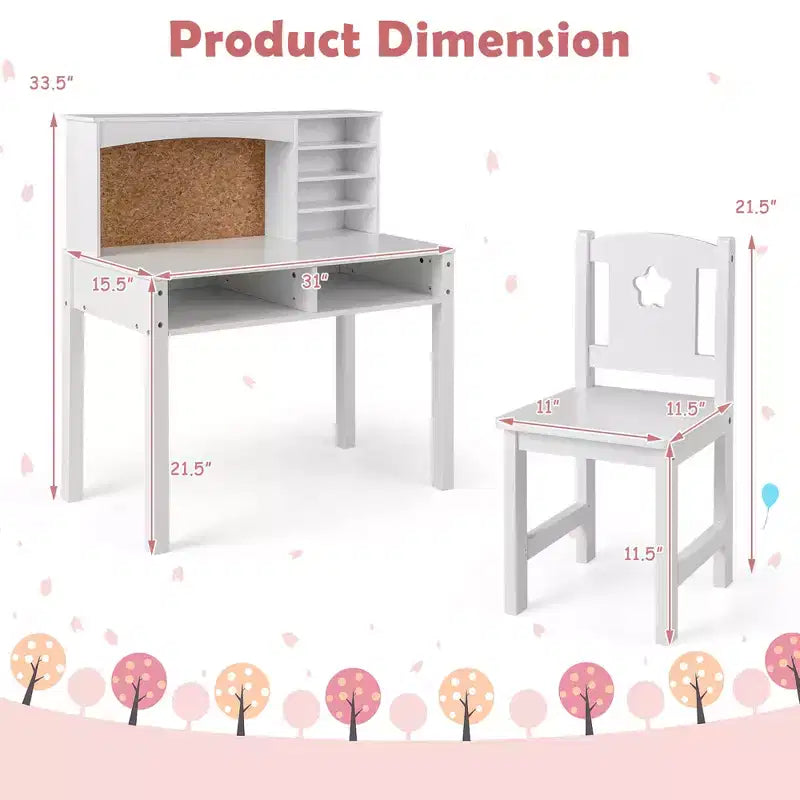 Bureau et Chaise pour Enfants Costway avec Étagère et Tableau d'Affichage