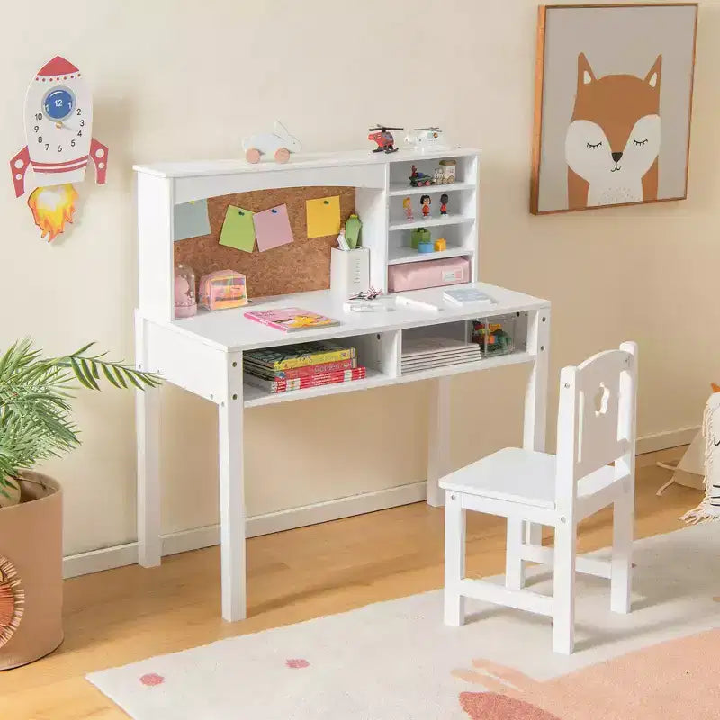 Bureau et Chaise pour Enfants Costway avec Étagère et Tableau d'Affichage