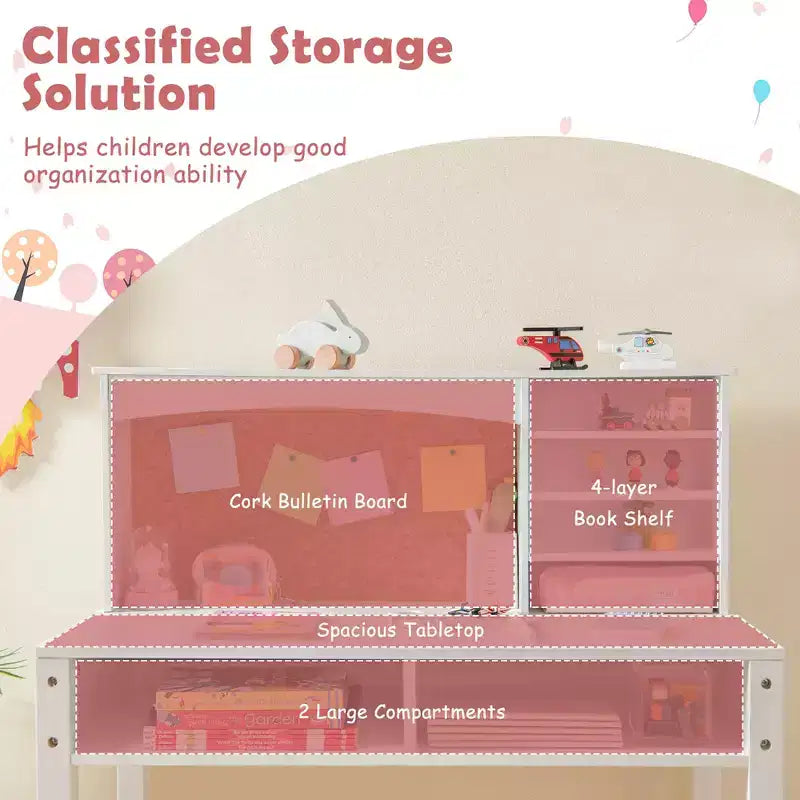 Bureau et Chaise pour Enfants Costway avec Étagère et Tableau d'Affichage