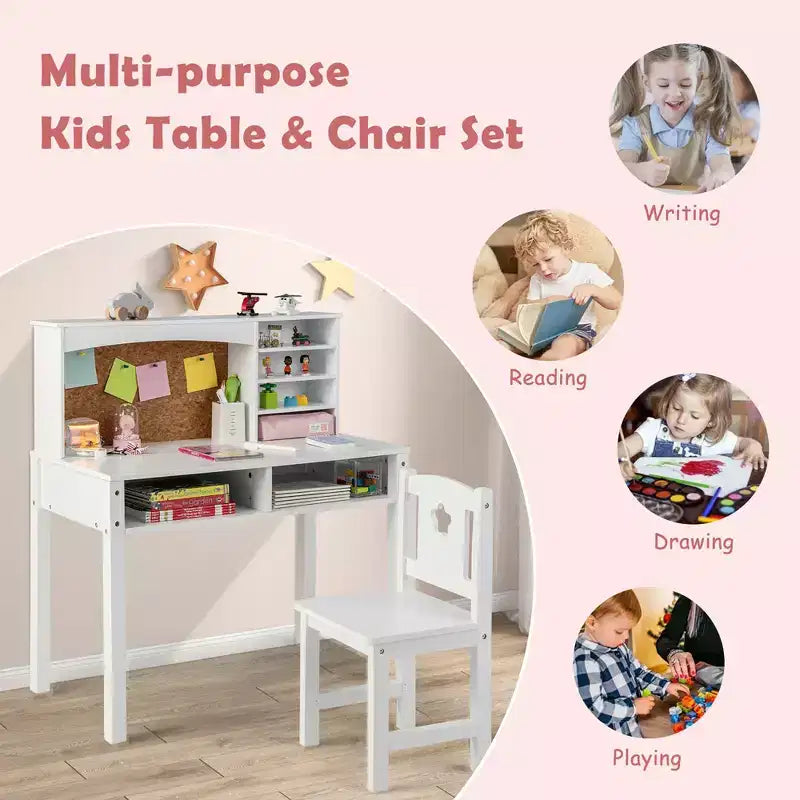 Bureau et Chaise pour Enfants Costway avec Étagère et Tableau d'Affichage