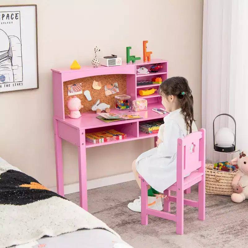Bureau et Chaise pour Enfants Costway avec Étagère et Tableau d'Affichage