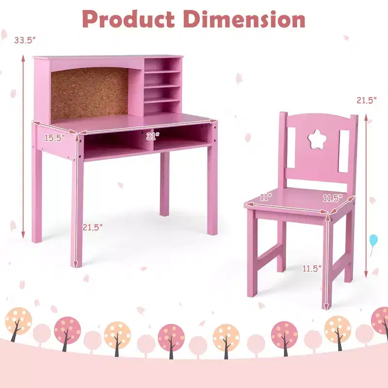 Bureau et Chaise pour Enfants Costway avec Étagère et Tableau d'Affichage