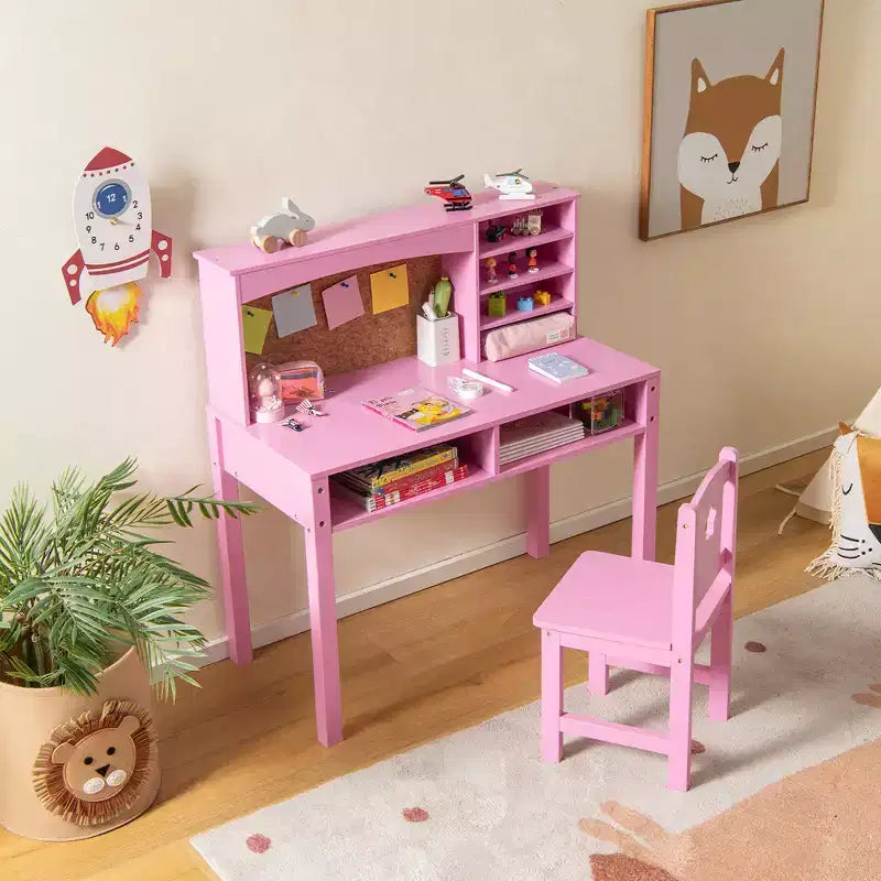 Bureau et Chaise pour Enfants Costway avec Étagère et Tableau d'Affichage
