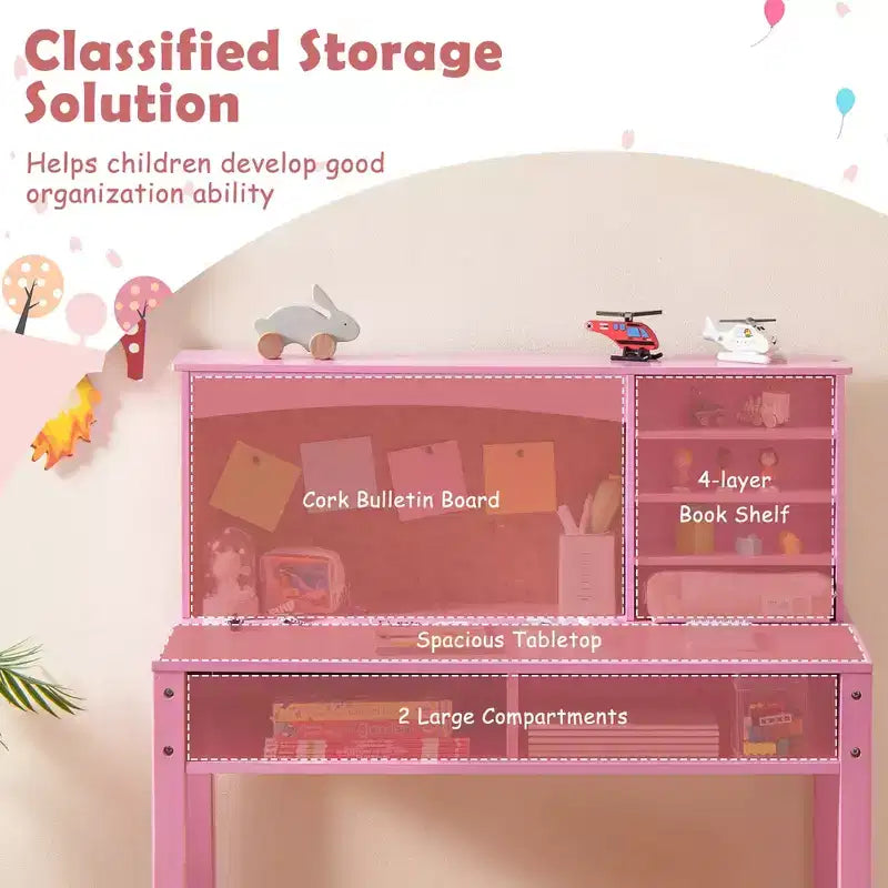 Bureau et Chaise pour Enfants Costway avec Étagère et Tableau d'Affichage