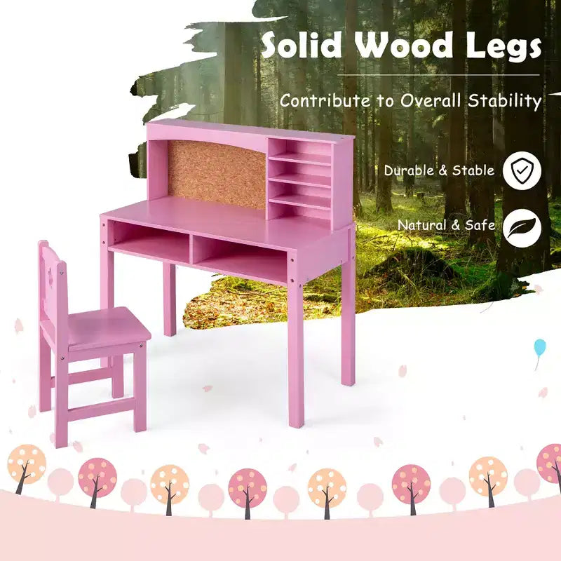 Bureau et Chaise pour Enfants Costway avec Étagère et Tableau d'Affichage
