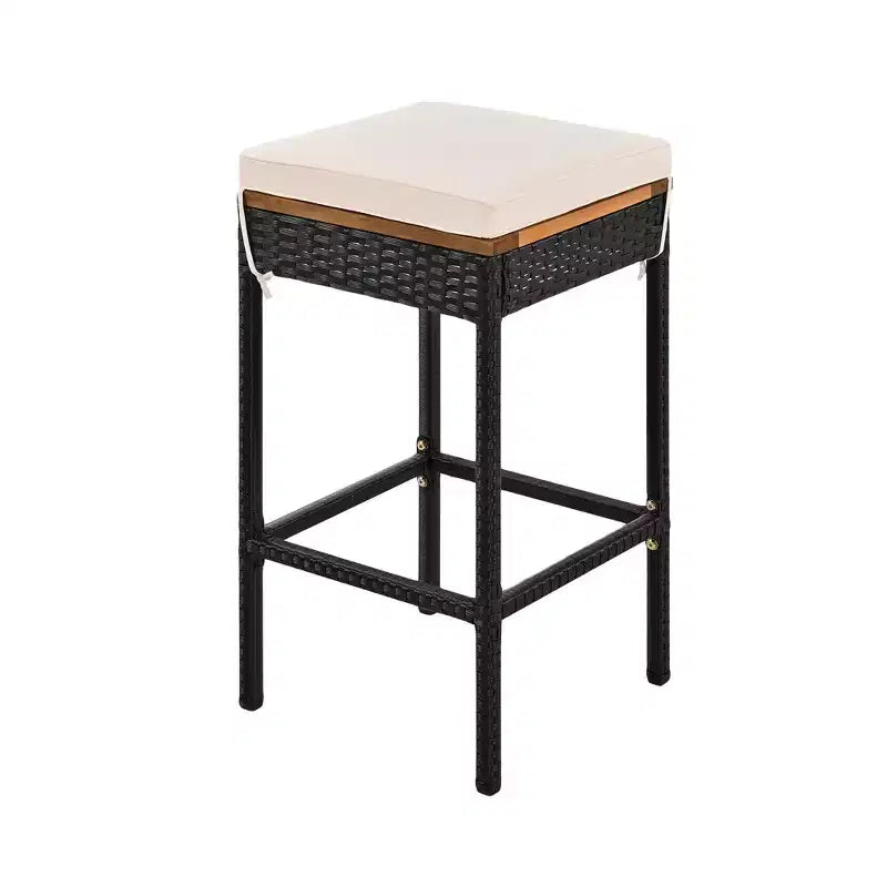 Ensemble de bar 5 pièces en osier pour terrasse extérieure avec plateau pliant en bois d'acacia, 4 tabourets et 1 table, marron - ModernLuxe