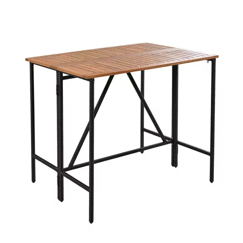 Ensemble de bar 5 pièces en osier pour terrasse extérieure avec plateau pliant en bois d'acacia, 4 tabourets et 1 table, marron - ModernLuxe