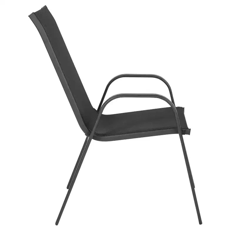 Emma et Oliver Ensemble de salle à manger de jardin cinq pièces avec table ronde en métal avec plateau en verre trempé et 4 chaises empilables Flex Comfort