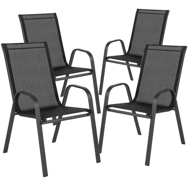 Emma et Oliver Ensemble de salle à manger de jardin cinq pièces avec table ronde en métal avec plateau en verre trempé et 4 chaises empilables Flex Comfort