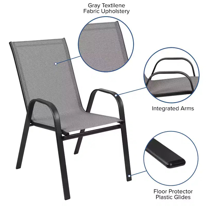 Emma et Oliver Ensemble de salle à manger de jardin cinq pièces avec table ronde en métal avec plateau en verre trempé et 4 chaises empilables Flex Comfort