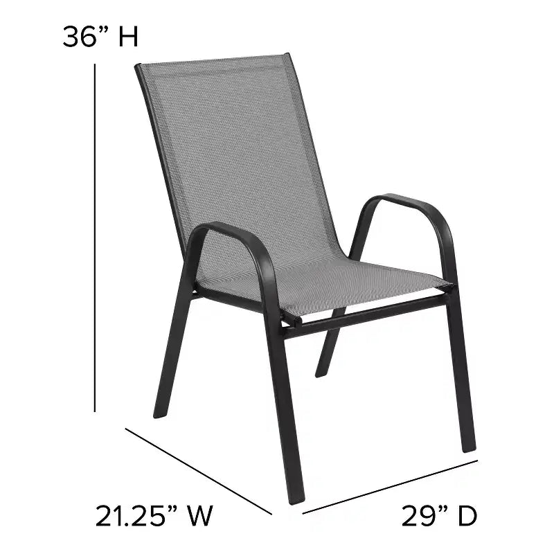 Emma et Oliver Ensemble de salle à manger de jardin cinq pièces avec table ronde en métal avec plateau en verre trempé et 4 chaises empilables Flex Comfort