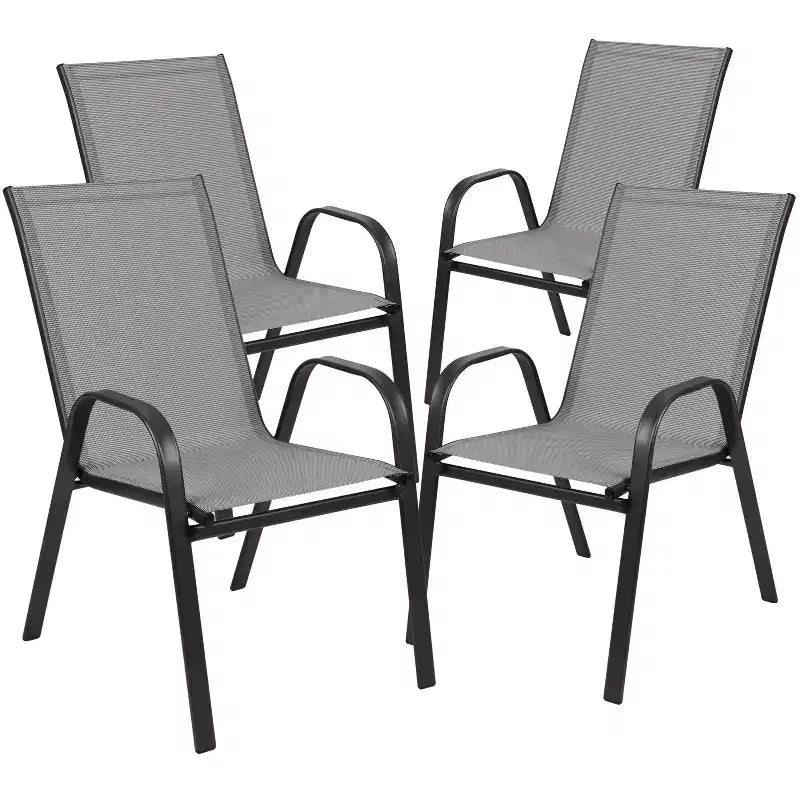 Emma et Oliver Ensemble de salle à manger de jardin cinq pièces avec table ronde en métal avec plateau en verre trempé et 4 chaises empilables Flex Comfort