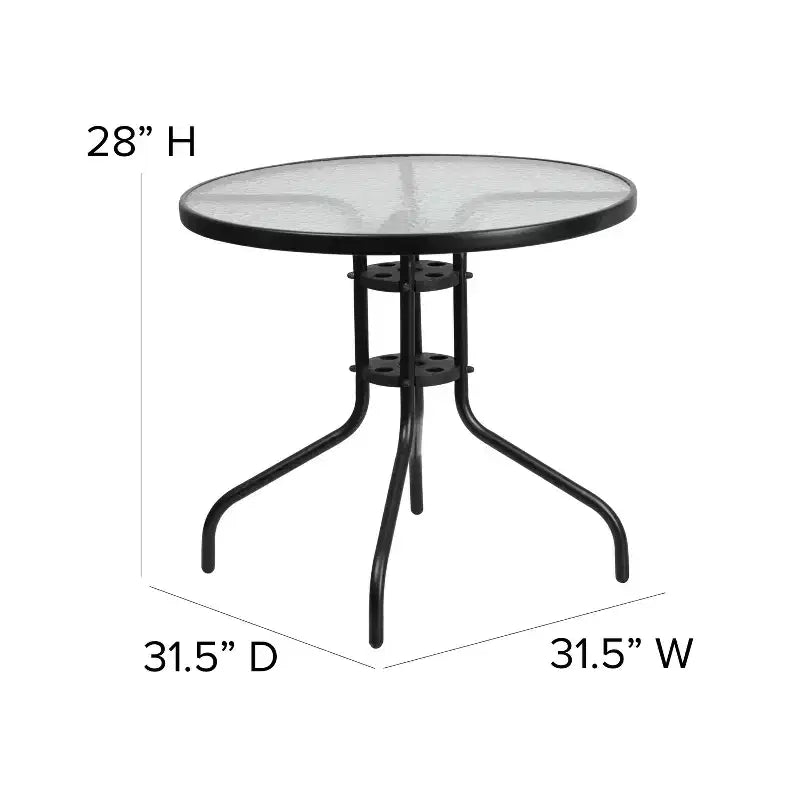 Emma et Oliver Ensemble de salle à manger de jardin cinq pièces avec table ronde en métal avec plateau en verre trempé et 4 chaises empilables Flex Comfort