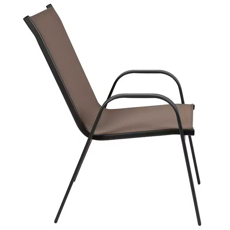Emma et Oliver Ensemble de salle à manger de jardin cinq pièces avec table ronde en métal avec plateau en verre trempé et 4 chaises empilables Flex Comfort