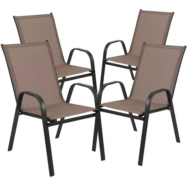 Emma et Oliver Ensemble de salle à manger de jardin cinq pièces avec table ronde en métal avec plateau en verre trempé et 4 chaises empilables Flex Comfort