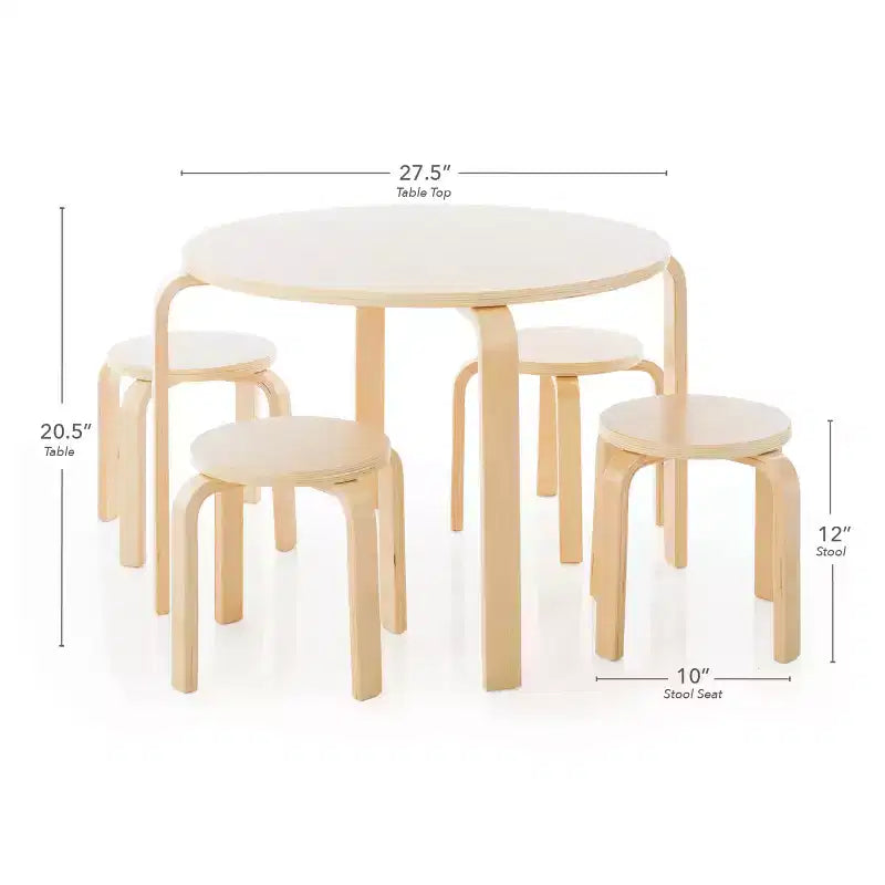 Ensemble Table et Chaises Nordiques Guidecraft pour Enfants : Table d'Activité Ronde en Bois pour Salle de Jeux et Salle de Classe pour Tout-Petits avec 4 Tabourets
