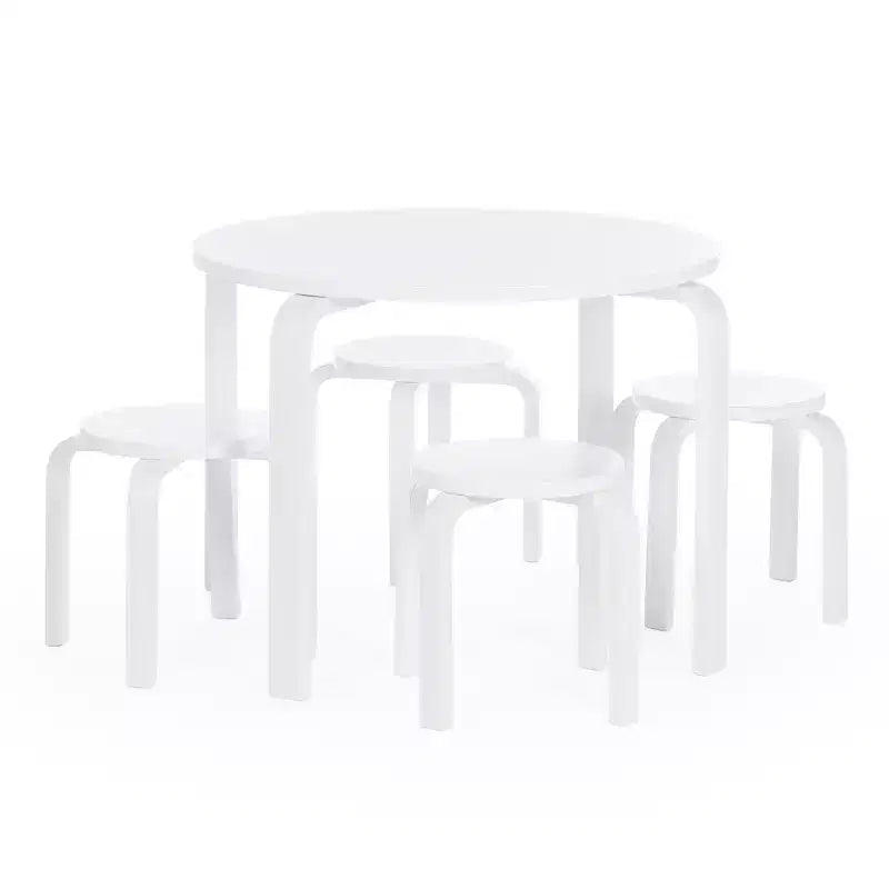 Ensemble Table et Chaises Nordiques Guidecraft pour Enfants : Table d'Activité Ronde en Bois pour Salle de Jeux et Salle de Classe pour Tout-Petits avec 4 Tabourets