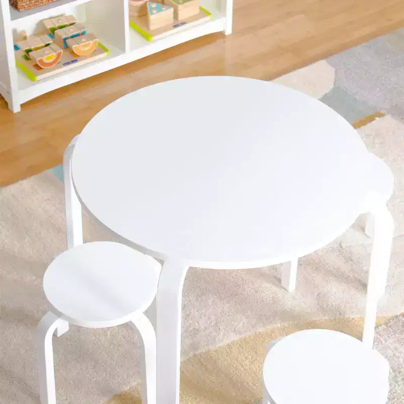 Ensemble Table et Chaises Nordiques Guidecraft pour Enfants : Table d'Activité Ronde en Bois pour Salle de Jeux et Salle de Classe pour Tout-Petits avec 4 Tabourets