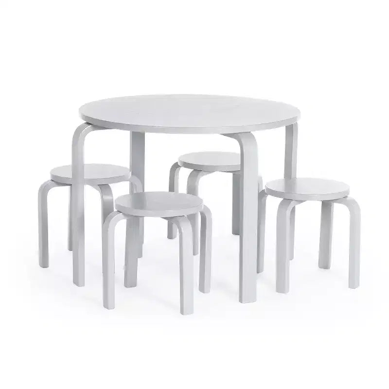 Ensemble Table et Chaises Nordiques Guidecraft pour Enfants : Table d'Activité Ronde en Bois pour Salle de Jeux et Salle de Classe pour Tout-Petits avec 4 Tabourets