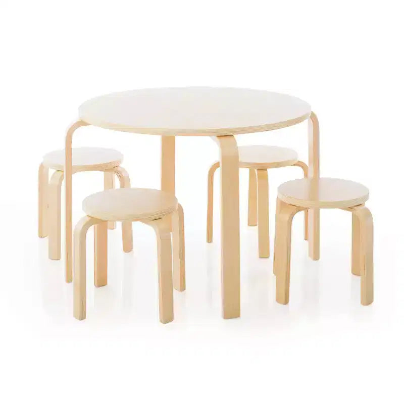 Ensemble Table et Chaises Nordiques Guidecraft pour Enfants : Table d'Activité Ronde en Bois pour Salle de Jeux et Salle de Classe pour Tout-Petits avec 4 Tabourets