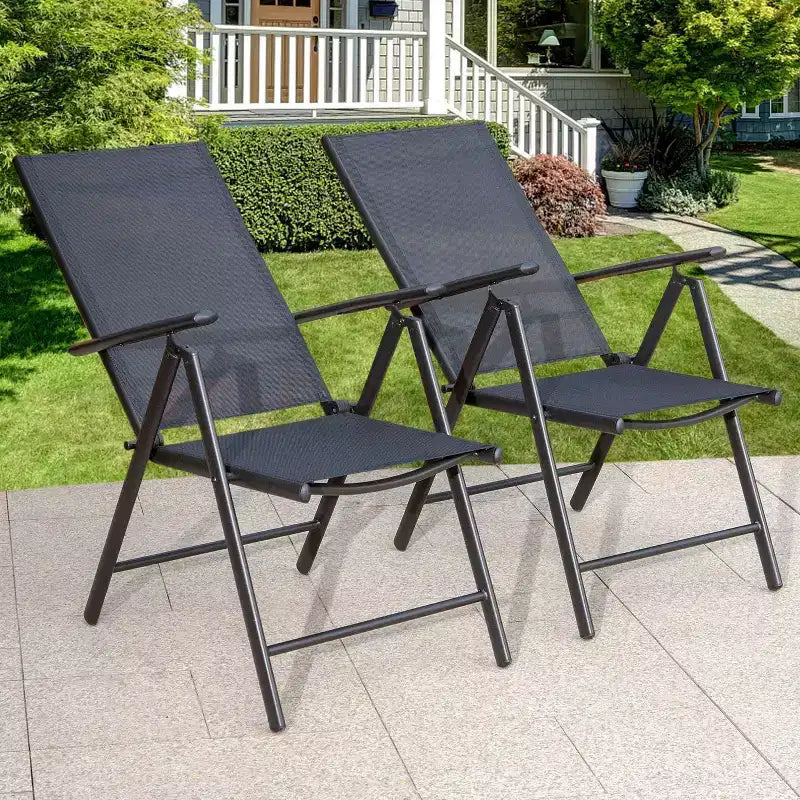Ensemble de salle à manger d'extérieur 5 pièces Captiva Designs avec chaises pliantes réglables 7 positions et table ronde en métal avec trou pour parasol