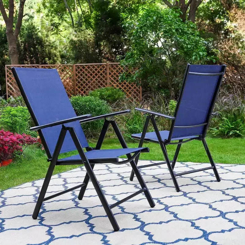 Ensemble de salle à manger d'extérieur 5 pièces Captiva Designs avec chaises pliantes réglables 7 positions et table ronde en métal avec trou pour parasol