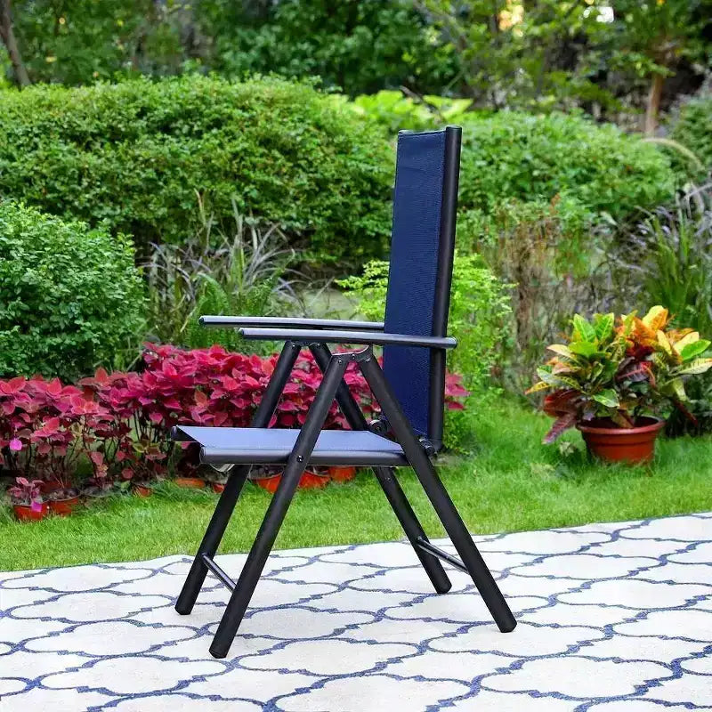 Ensemble de salle à manger d'extérieur 5 pièces Captiva Designs avec chaises pliantes réglables 7 positions et table ronde en métal avec trou pour parasol