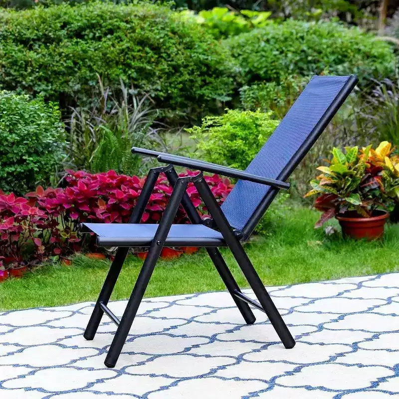 Ensemble de salle à manger d'extérieur 5 pièces Captiva Designs avec chaises pliantes réglables 7 positions et table ronde en métal avec trou pour parasol