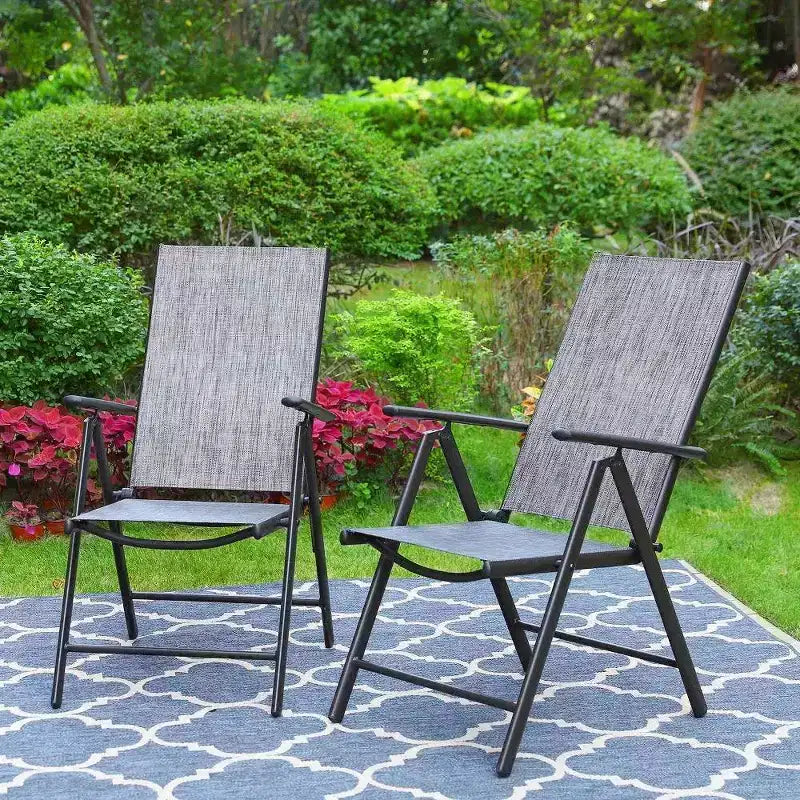 Ensemble de salle à manger d'extérieur 5 pièces Captiva Designs avec chaises pliantes réglables 7 positions et table ronde en métal avec trou pour parasol
