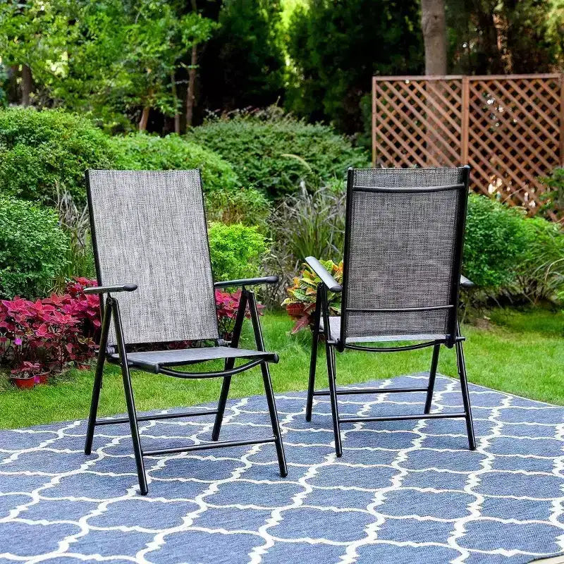 Ensemble de salle à manger d'extérieur 5 pièces Captiva Designs avec chaises pliantes réglables 7 positions et table ronde en métal avec trou pour parasol