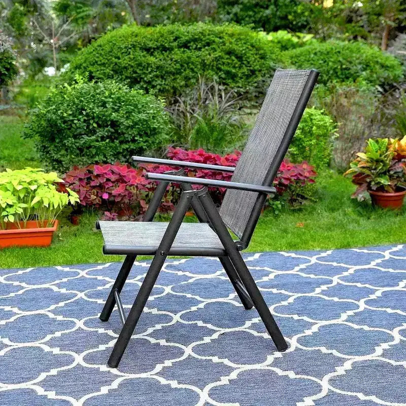 Ensemble de salle à manger d'extérieur 5 pièces Captiva Designs avec chaises pliantes réglables 7 positions et table ronde en métal avec trou pour parasol