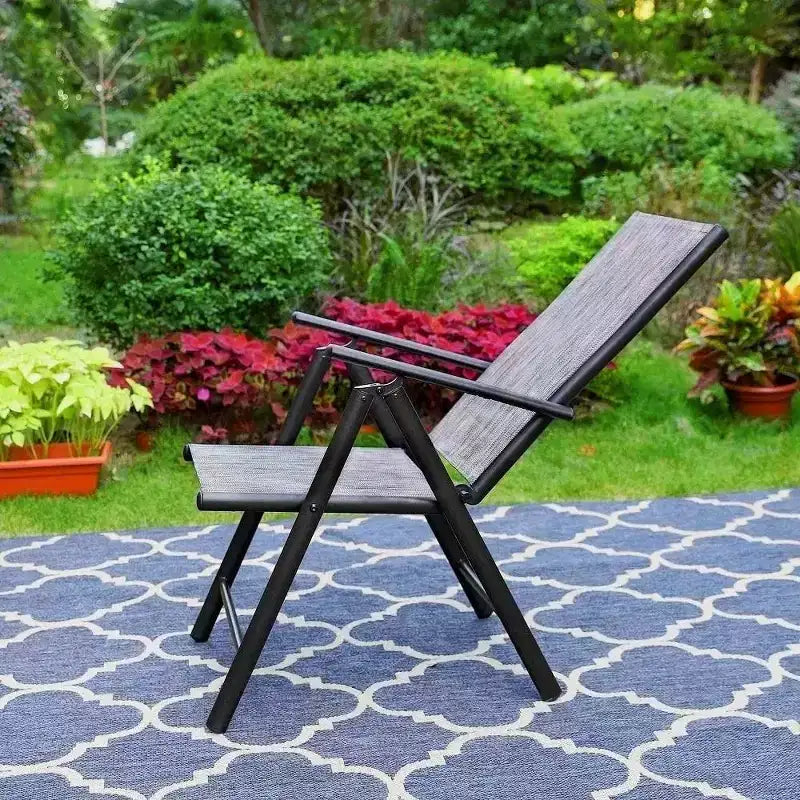 Ensemble de salle à manger d'extérieur 5 pièces Captiva Designs avec chaises pliantes réglables 7 positions et table ronde en métal avec trou pour parasol